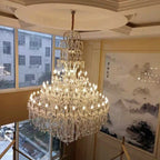 Oversized Luxury Traditional Gold / chrome Candle Branch Crystal Chandelier for 2-Story / duplex Buildings