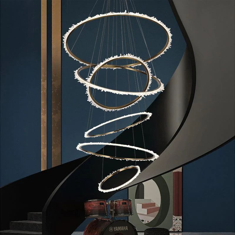 Rose Rock Crystal Multi-Rings Chandelier Modern Chandelier Staircase