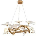 Lucky Bird Glass Brass Branch Round Chandelier