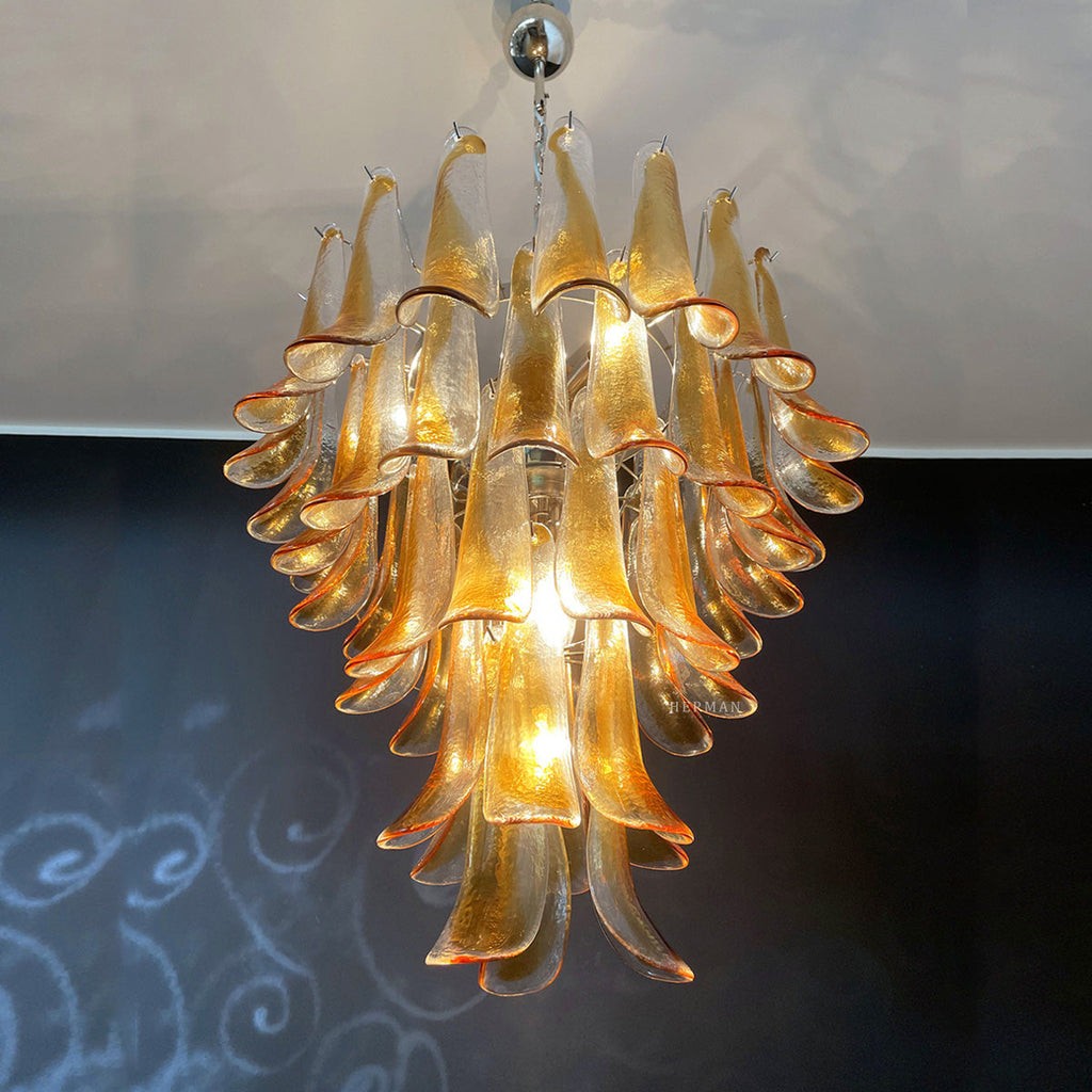 Murano Glass Chandelier – 52 Petals – Amber