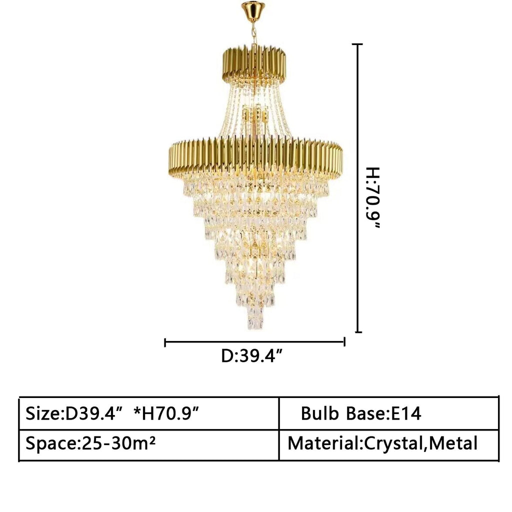 Extra Large Modern Spiral Multi-Layer Crystal Chandelier with Gold or Black Finish, High-Quality Materials for