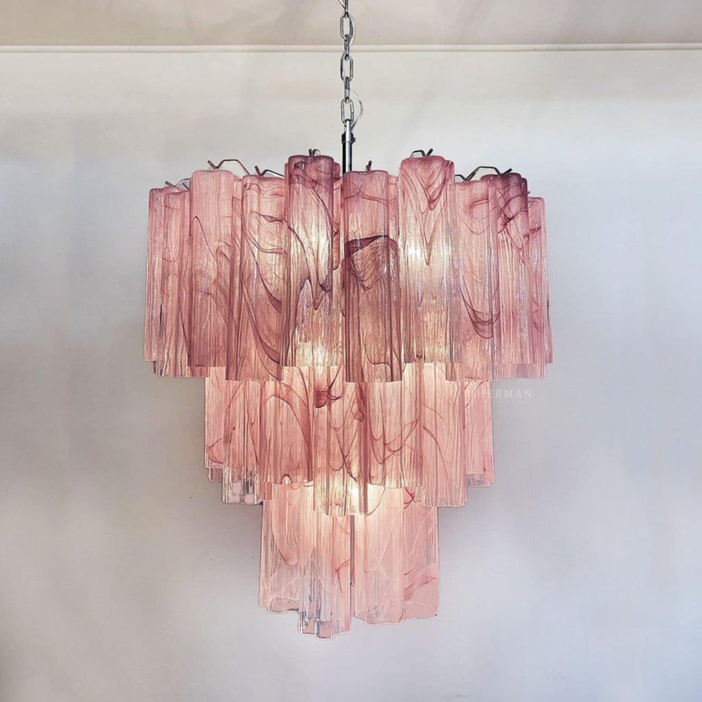 Murano Glass Chandelier – 48 Tubes – Alabaster Pink