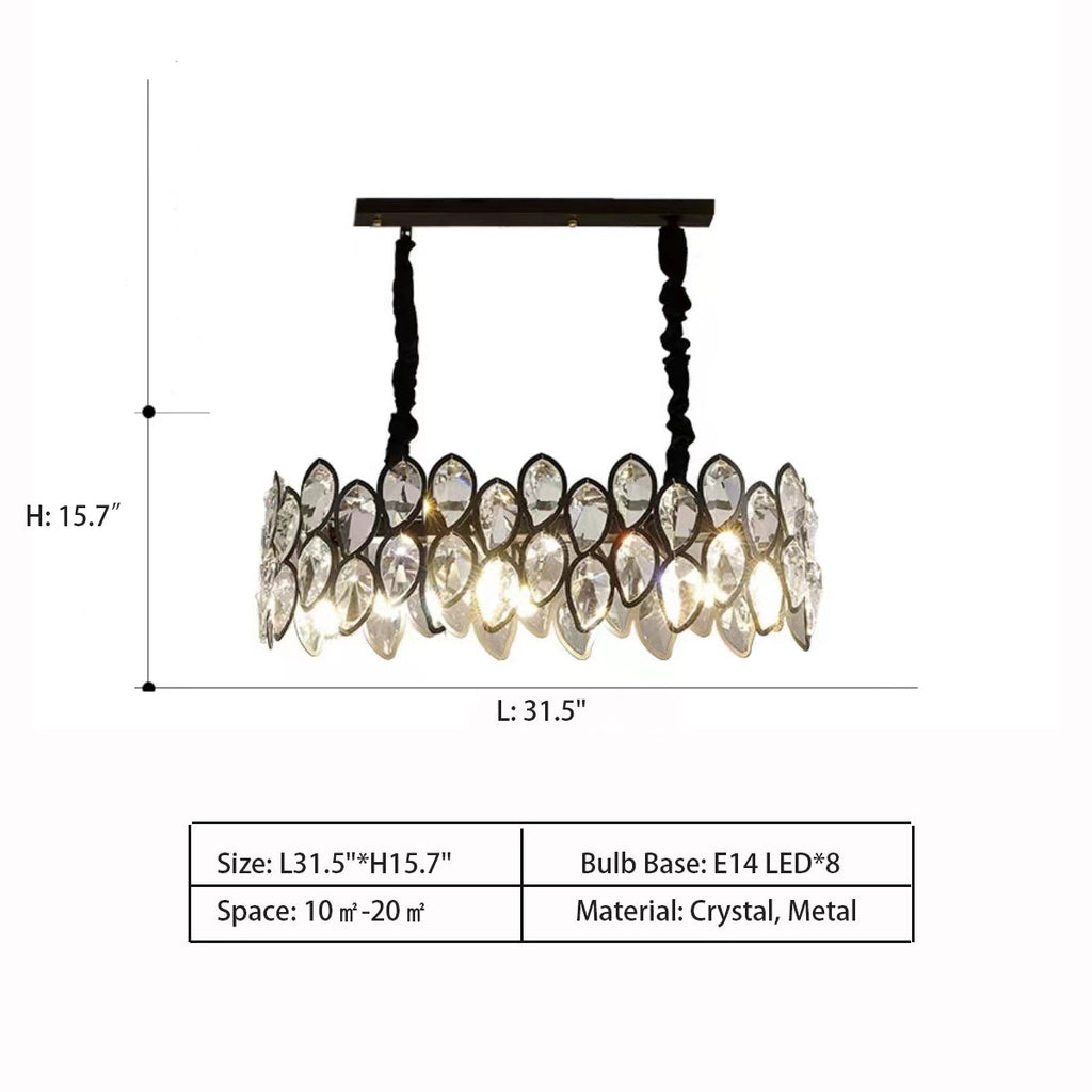 Modern Black Chandelier with Leaf-Shaped Crystal Suit for Living & Dining Room