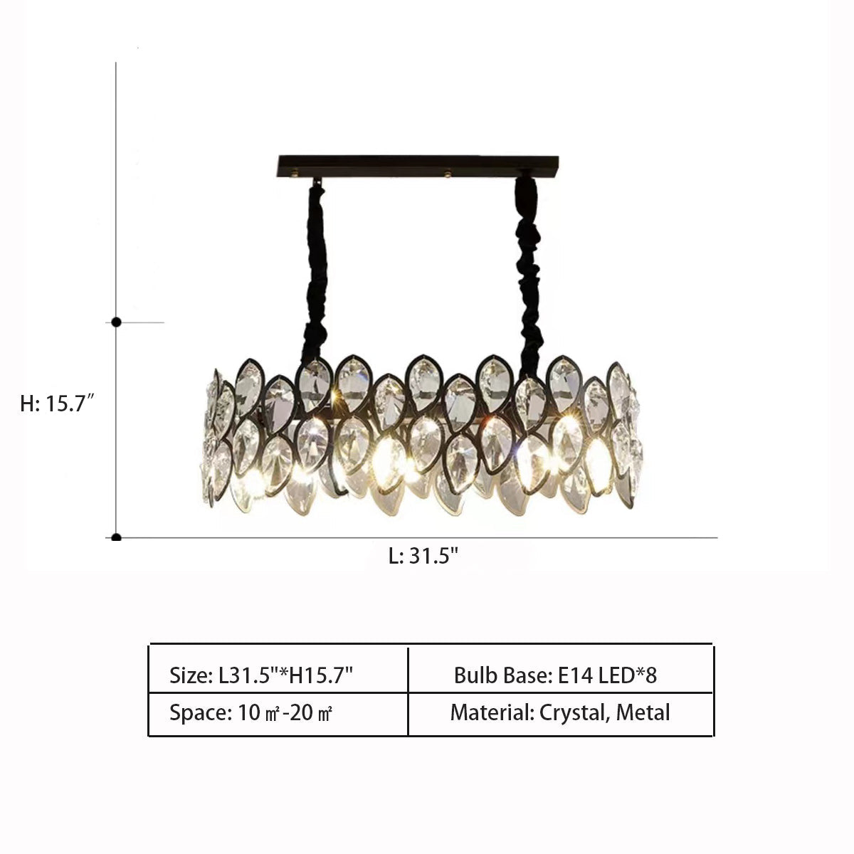 Modern Black Chandelier with Leaf-Shaped Crystal Suit for Living & Dining Room