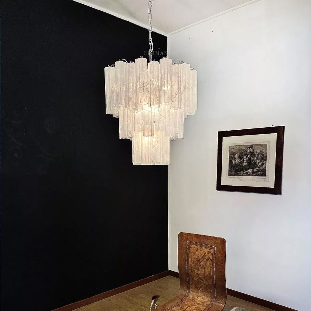 Murano Glass Chandelier – 48 Tubes – Alabaster White