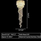 Oversized Modern Cascade Spiral Crystal Staircase Chandelier for Duplex Building