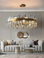 Luxury Round Crystal Chandelier with Stainless Steel Finish Modern Ceiling Light for Living and Dining Room