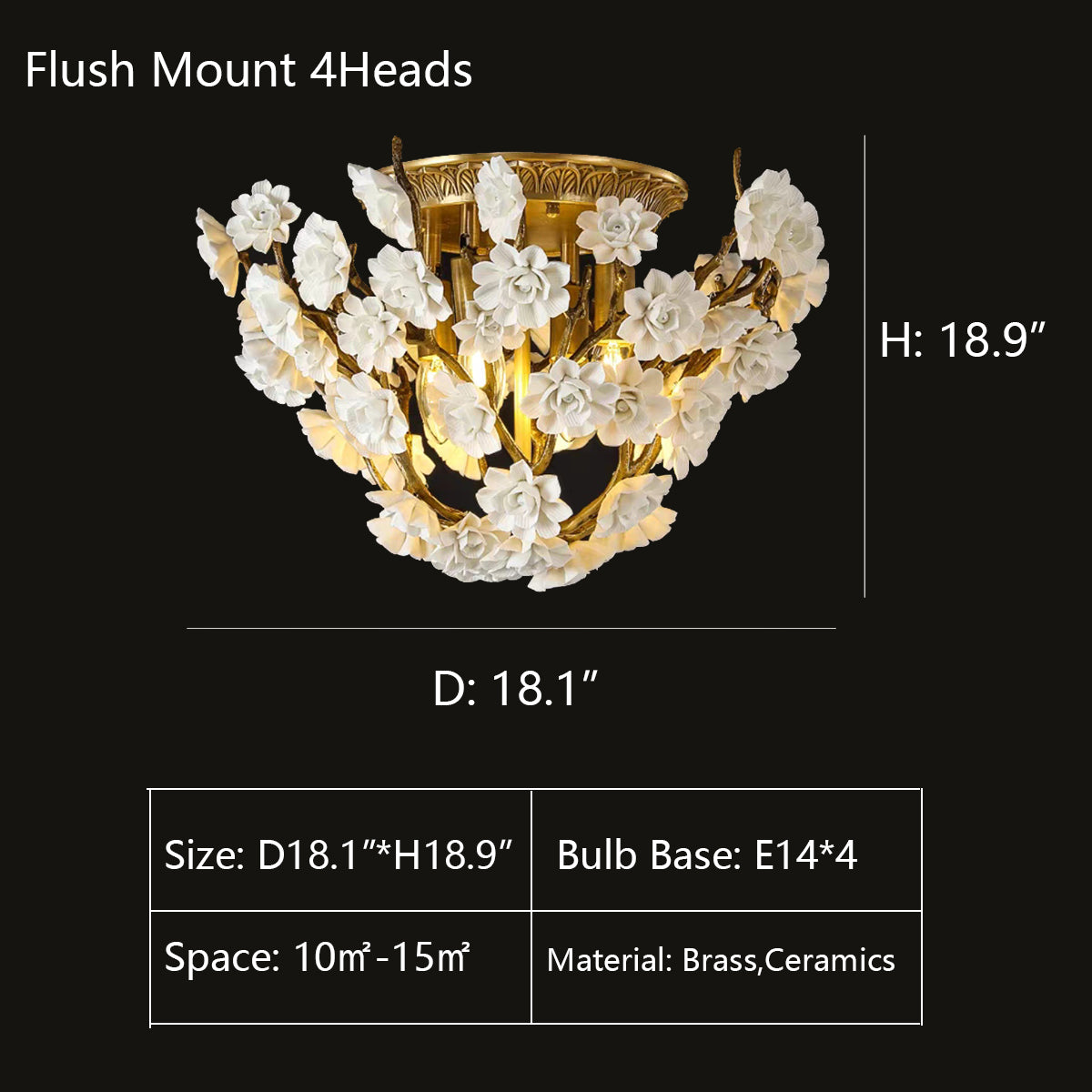 Post-Modern Light Luxury Brass and Ceramics Flower Art Chandelier for Living / dining Room / bedside / hallway