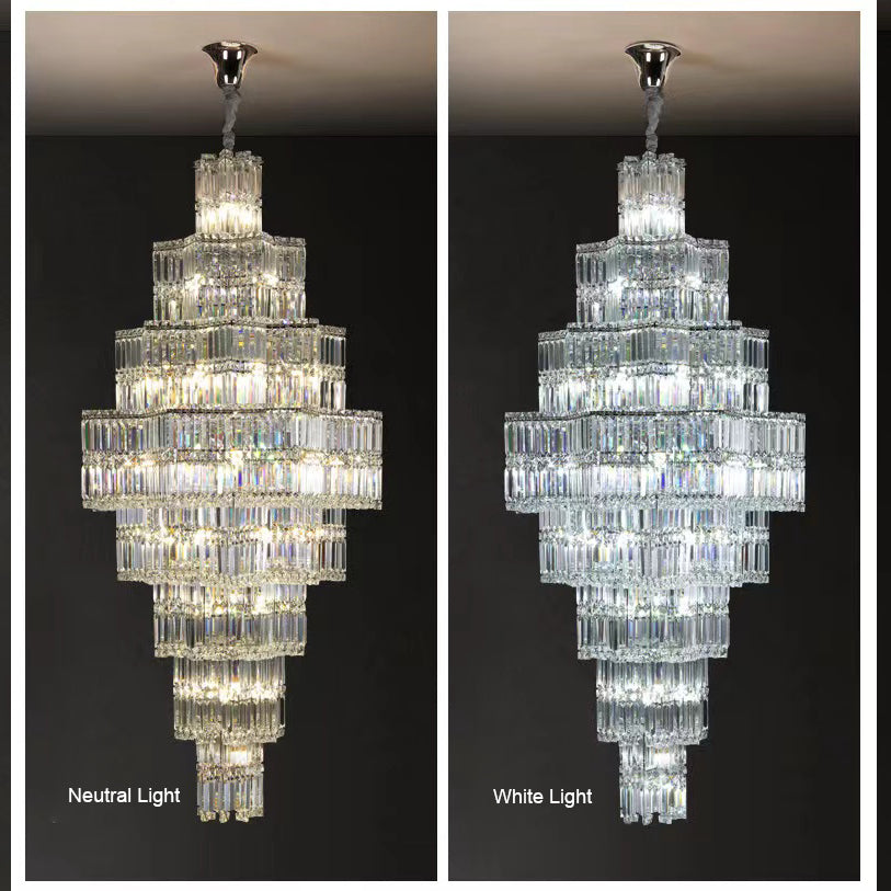 Extra Large Plaza Hall Multi-Tier Crystal Chandelier Foyer Living Room Staircase Ceiling Lighting in Chrome /