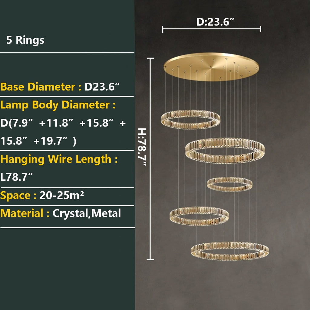 Modern Round Layered Crystal Chandelier with K9 Crystals and Stainless Steel Finish for High Ceiling