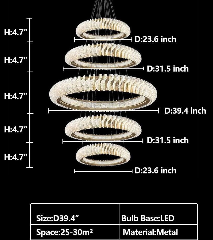 Extra Large Multi-Layers Rings Crystal Chandelier Modern Art Waves Creative Pendant Light for High-Ciling