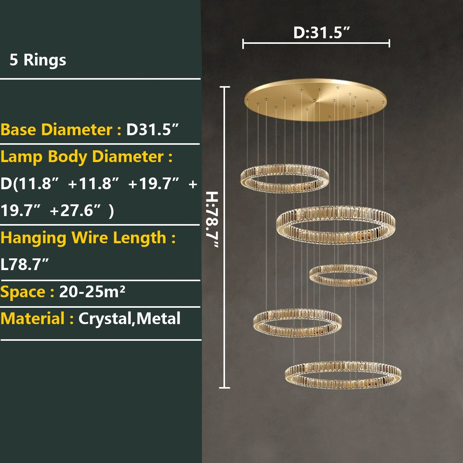 Modern Round Layered Crystal Chandelier with K9 Crystals and Stainless Steel Finish for High Ceiling
