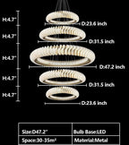 Extra Large Multi-Layers Rings Crystal Chandelier Modern Art Waves Creative Pendant Light for High-Ciling
