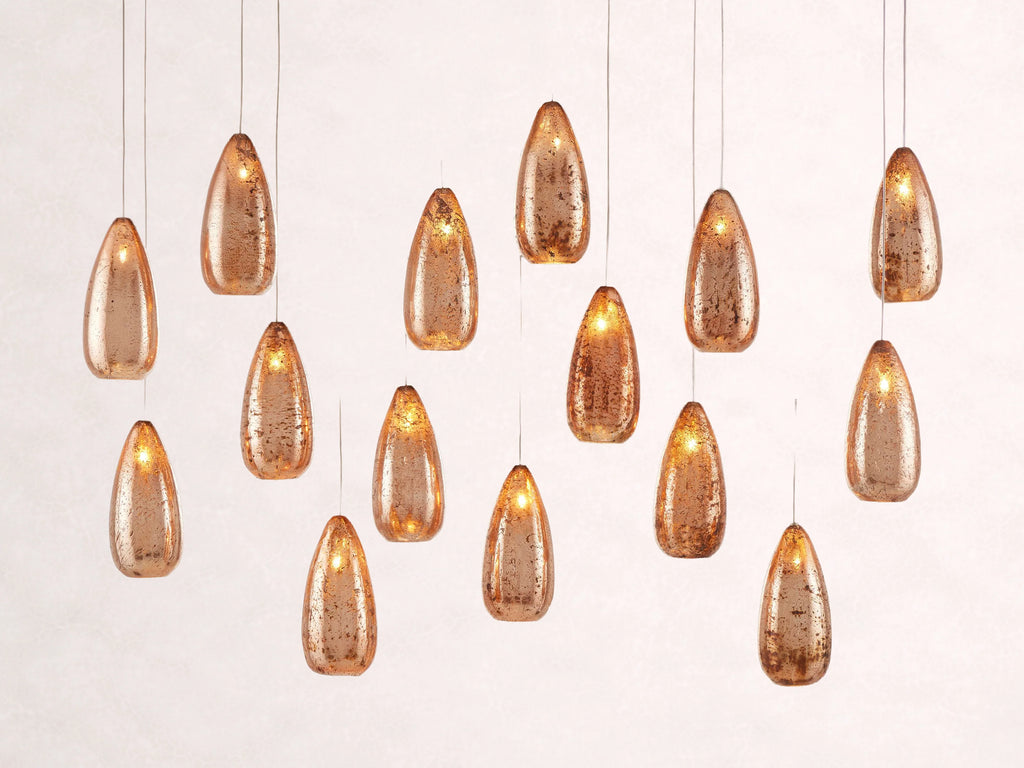 Edda Cascade Teardrop Mercury Glass Linear Chandelier 48-Inch54-Inchl