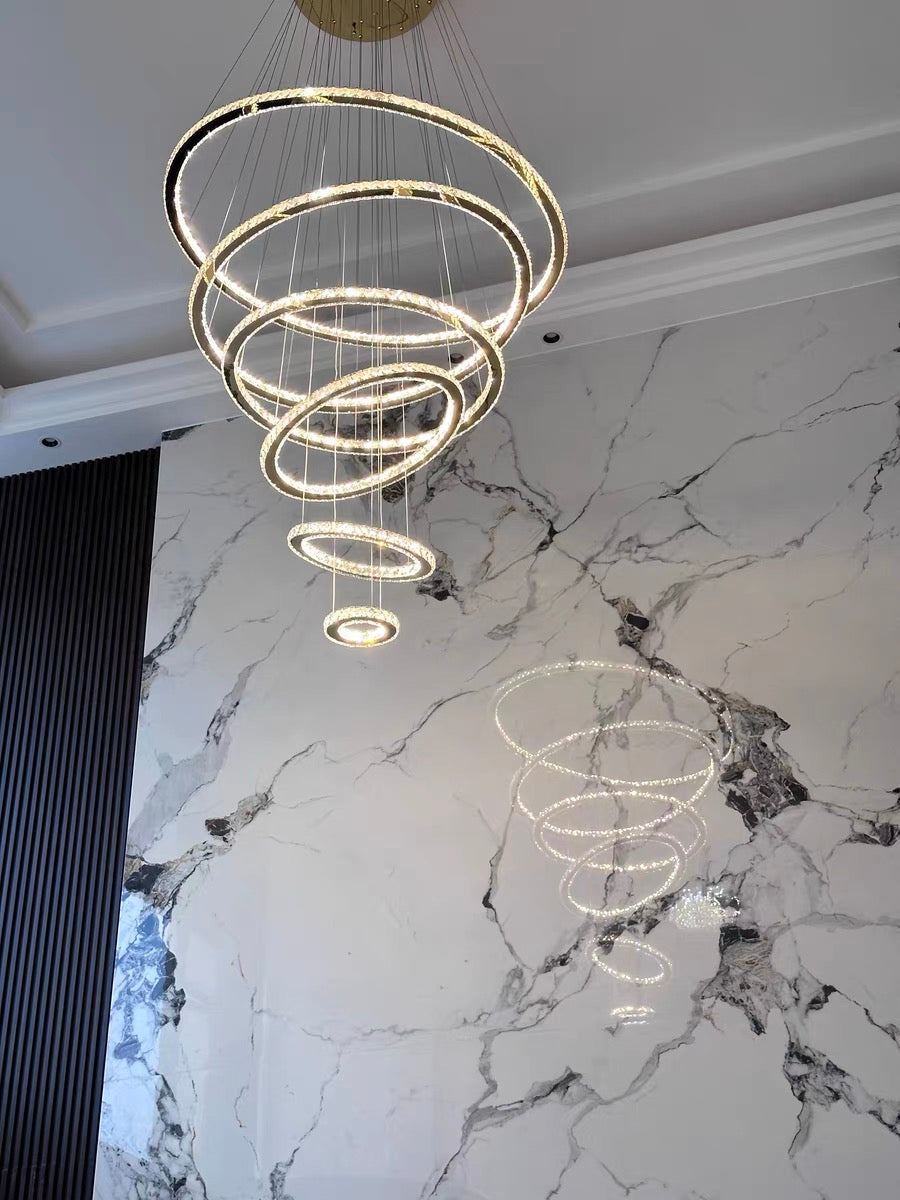 Light Luxury 5 / 6 / 7 Rings Crystal Chandelier for Staircase / foyer / villa