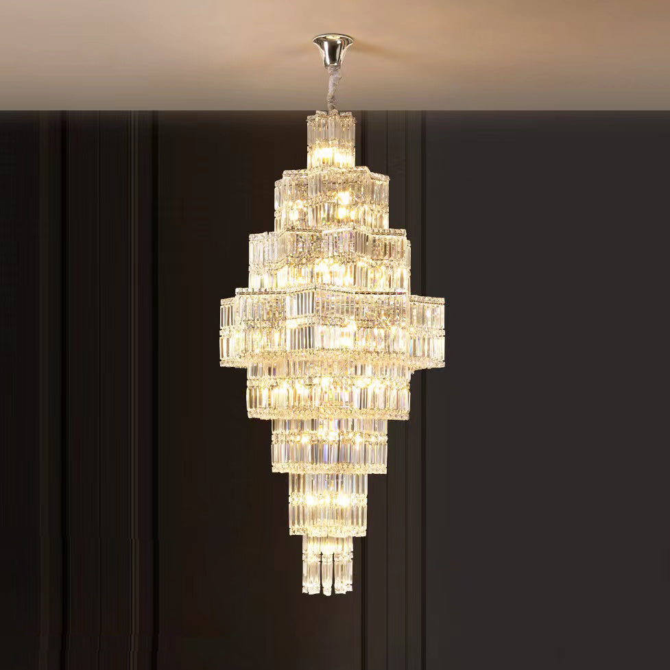 Extra Large Plaza Hall Multi-Tier Crystal Chandelier Foyer Living Room Staircase Ceiling Lighting in Chrome /