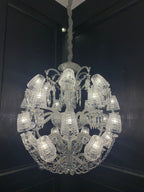 Luxury Globe-Shaped Crystal Chandelier with Fabric and Crystal Glass Shades, High-Quality Finish