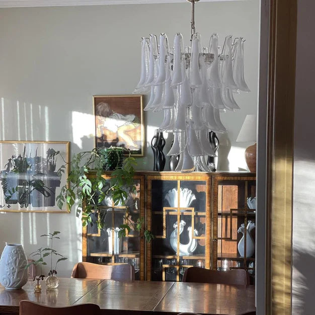 Modern Art Italian Mid-Century 5 / 6-Tier Petal Glass Chandelier with Metal Finish