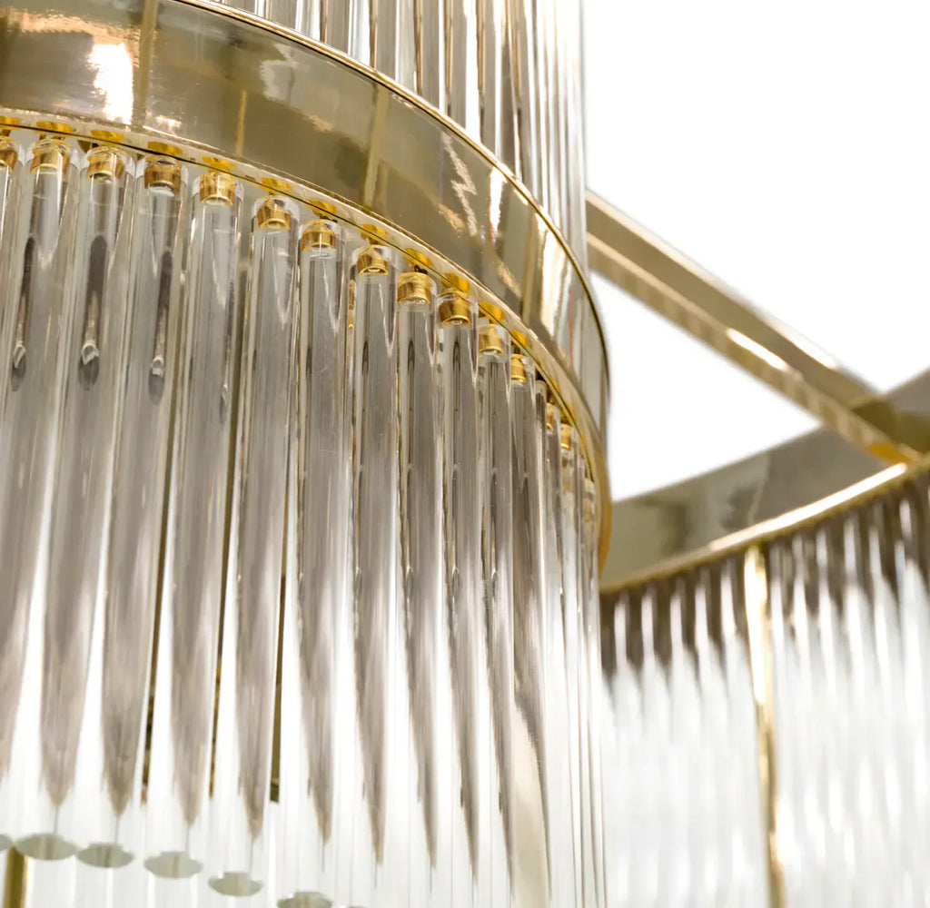Modern Multi-Layered Glass&metal Rods Chandelier for High-Ceiling