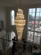 Luxury Spiral Crystal and Metal Chandelier for High-Ceiling Foyer and Staircase