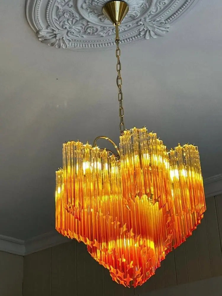 Murano Glass Chandelier – Viennetta – 114 Prisms – Amber