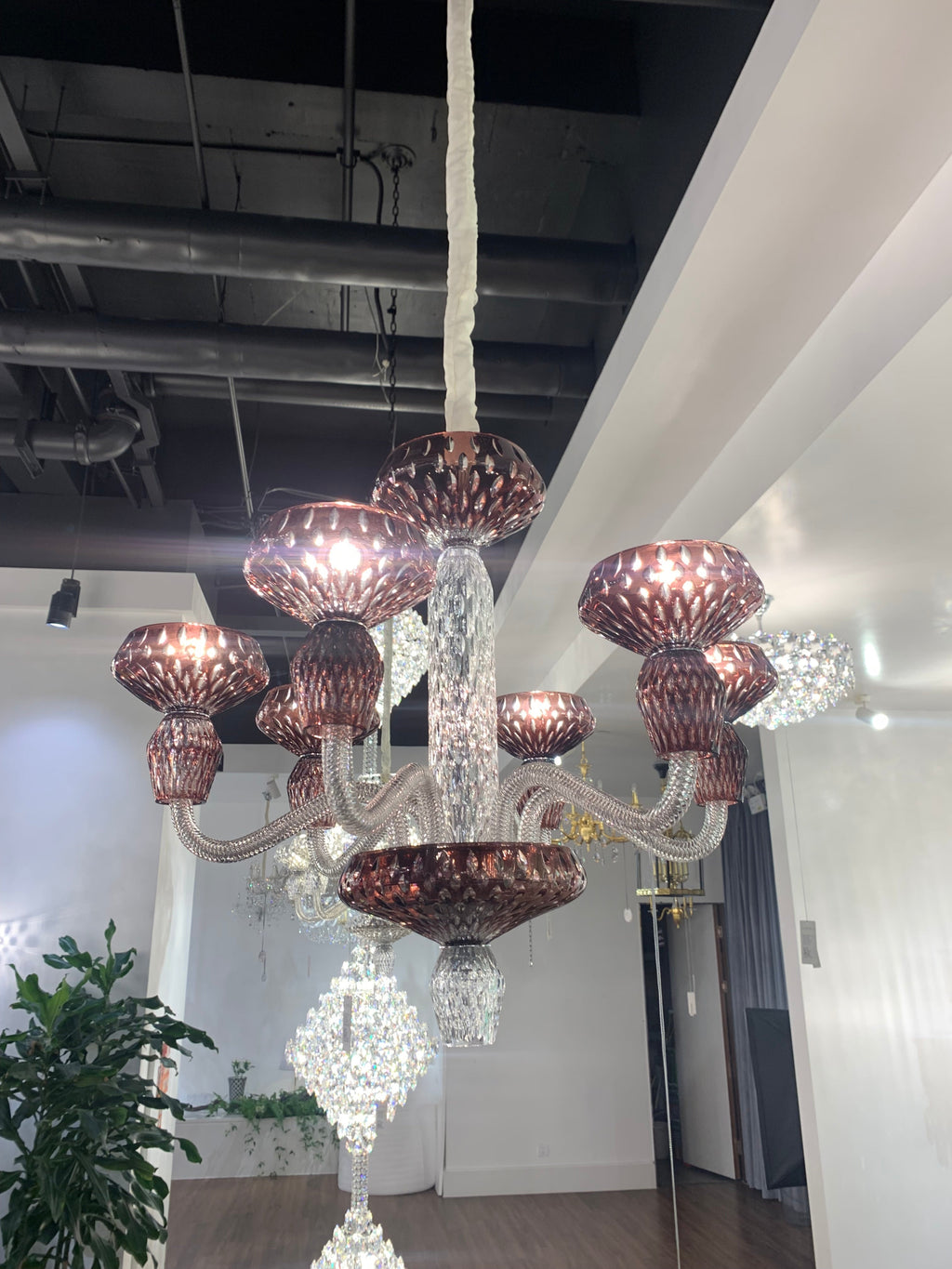 Luxury Hand-Engraved Clear / blue / prune Crystal Chandelier