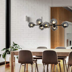 Modern Linear Smoky Gray Glass Globe Shade Chandelier with Painted Iron Finish for Dining Room and Kitchen