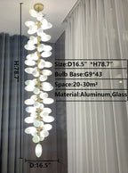 Nordic Art Long Magnolia Alba Glass Ceiling Chandelier for Staircase / hallway / entryway Light