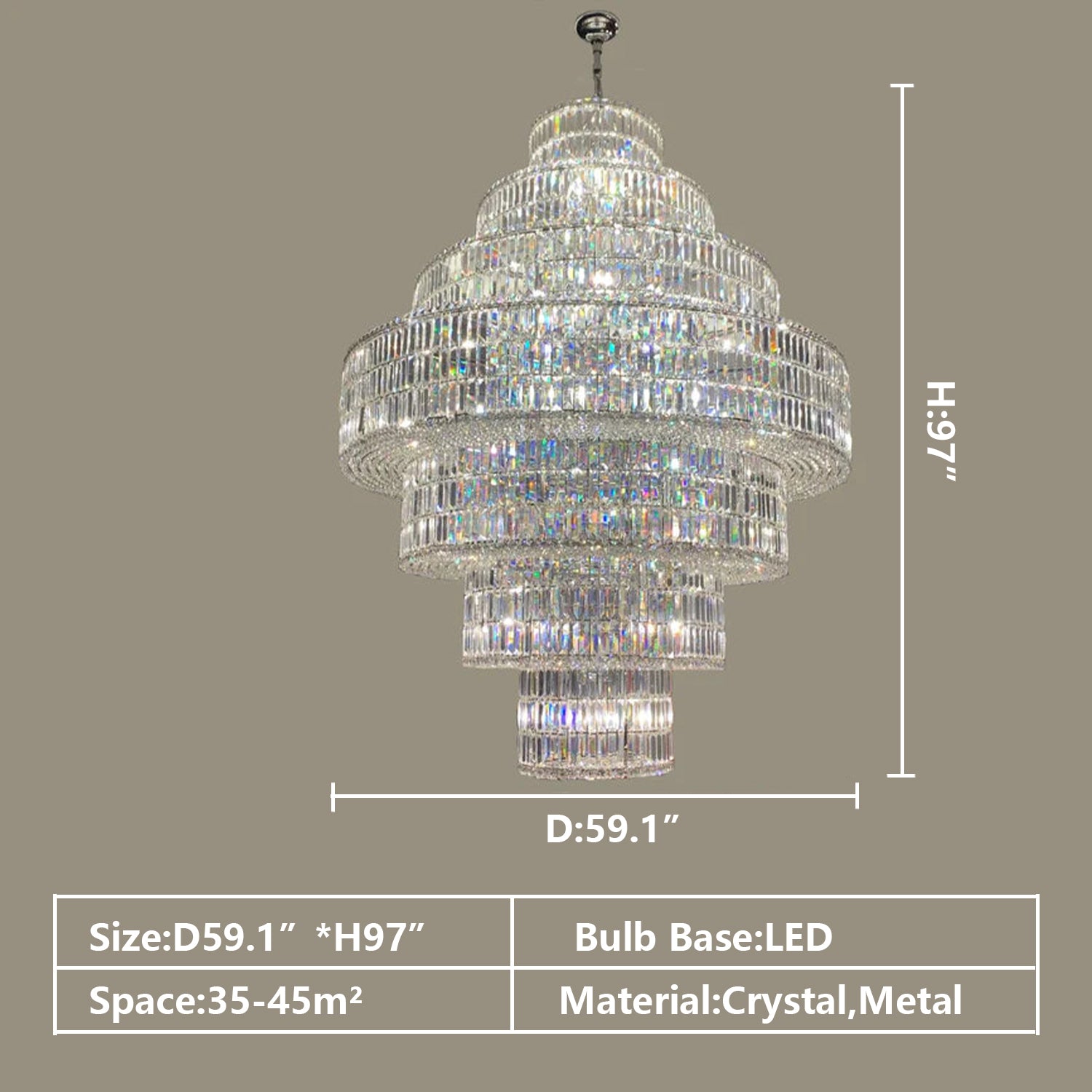 Multi Tiered Round Crystal Chandelier in Chrome for Living Room / duplex / staircase / entryway