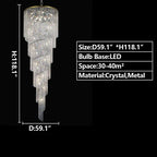 Extra Large Spiral Tiered Long Crystal Chandelier Luxury Crystal Tassel Light for Staircase / entryway