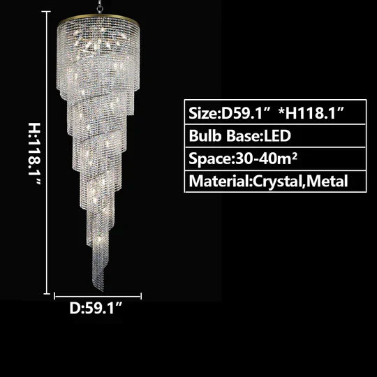 Extra Large Spiral Tiered Long Crystal Chandelier Luxury Crystal Tassel Light for Staircase / entryway