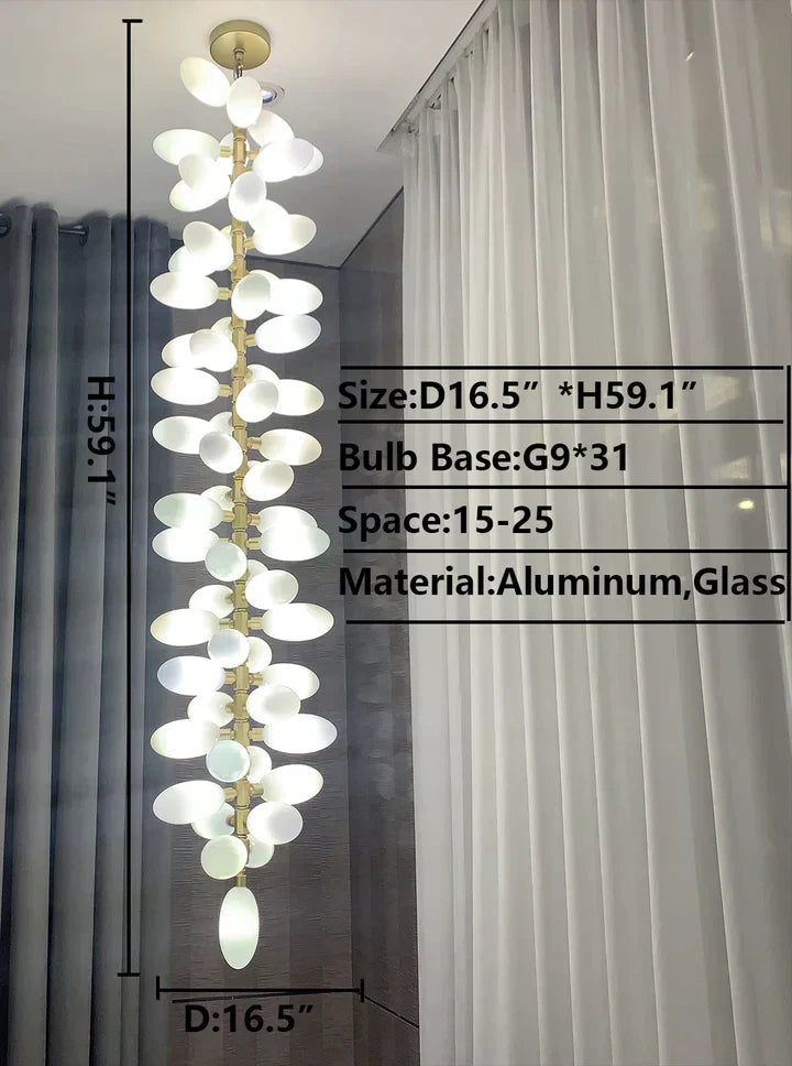 Nordic Art Long Magnolia Alba Glass Ceiling Chandelier for Staircase / hallway / entryway Light
