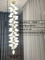 Nordic Art Long Magnolia Alba Glass Ceiling Chandelier for Staircase / hallway / entryway Light