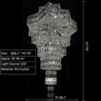Luxury Plaza Multi-Tier Crystal Chandelier for High Ceilings / hotel Hall / 2 Story Foyer
