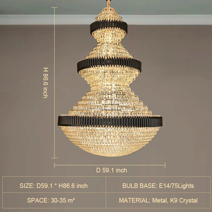 Modern Black Iron Crystal Chandelier for Foyer Staircase Luxurious Design Ceiling Light
