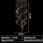 Extra Large Luxury Art Double Spiral Creative Crystal Chandelier for High-Ceiling Foyer / hallway / entryway
