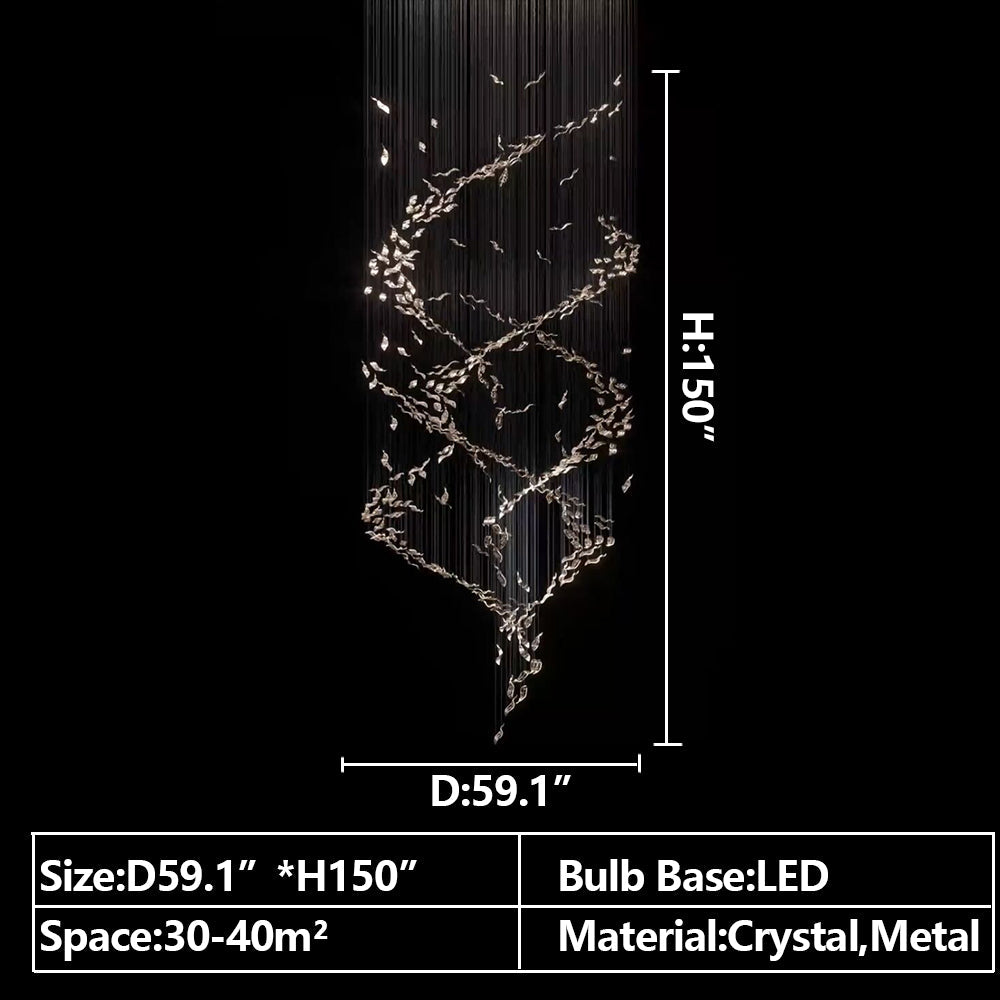 Extra Large Luxury Art Double Spiral Creative Crystal Chandelier for High-Ceiling Foyer / hallway / entryway