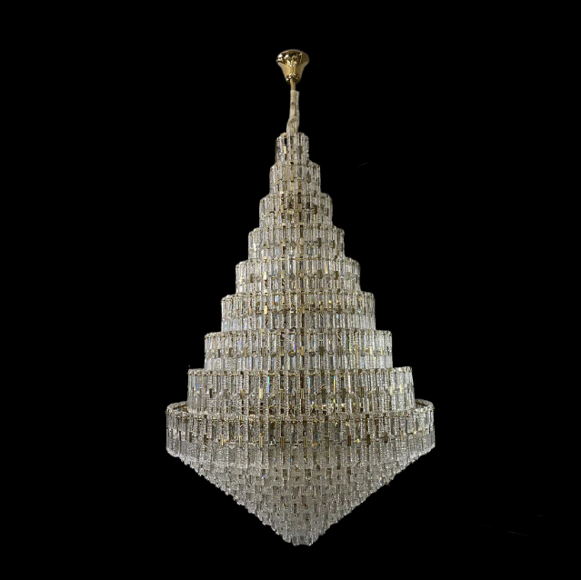 Oversized Multi-Layers Honeycomb Luxury Crystal Chandelier in Gold Finish for Big