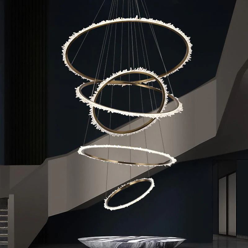Rose Rock Crystal Multi-Rings Chandelier Modern Chandelier Staircase