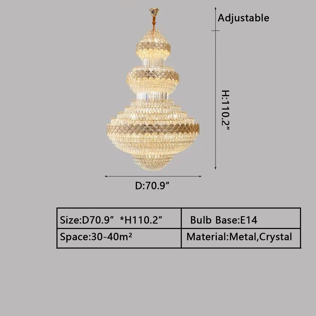 Extra Large Multi-Layers Gold Luxury Crystal Chandelier Modern Empire Decorative Crystal Light for Living Room