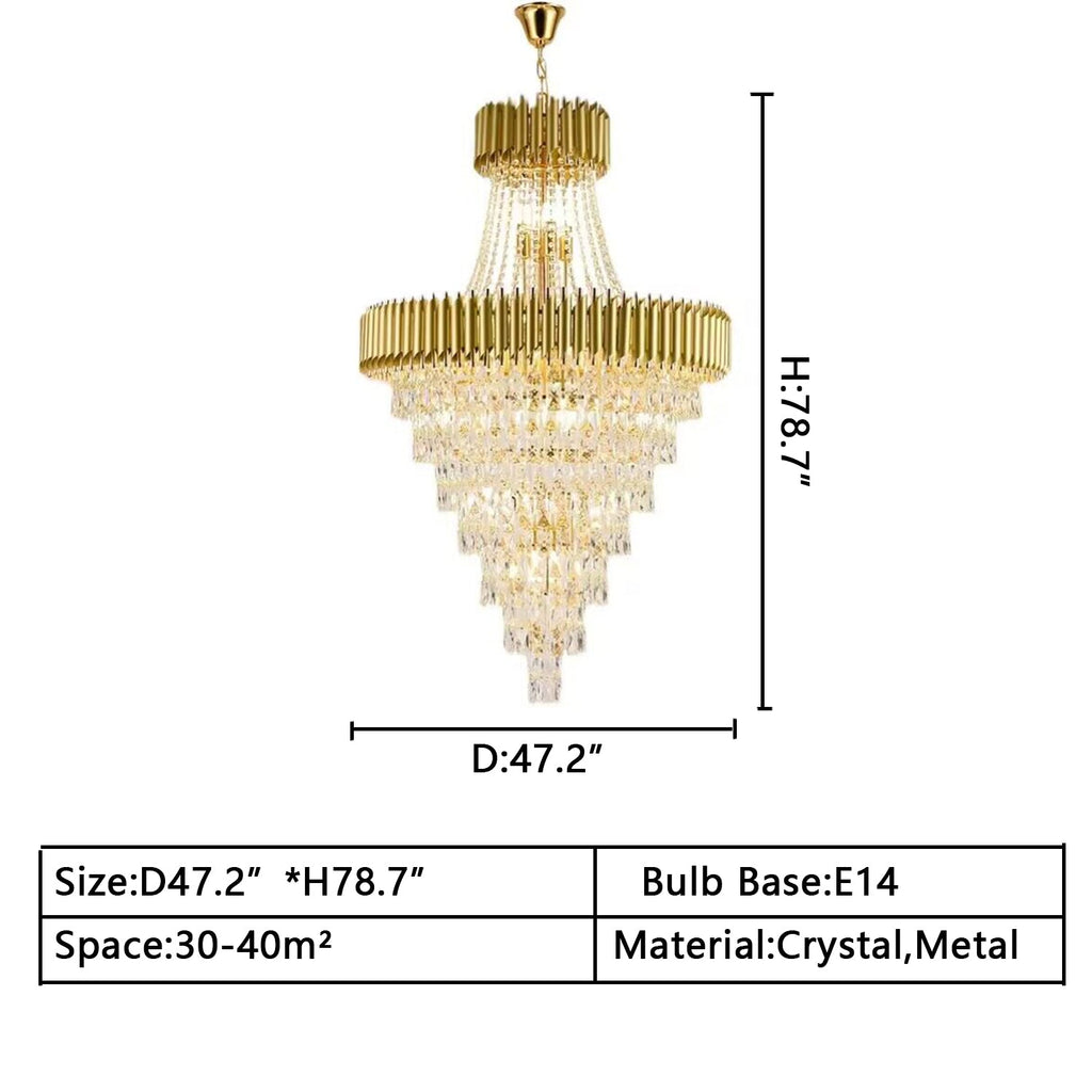 Extra Large Modern Spiral Multi-Layer Crystal Chandelier with Gold or Black Finish, High-Quality Materials for