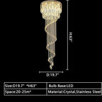 Oversized Modern Cascade Spiral Crystal Staircase Chandelier for Duplex Building