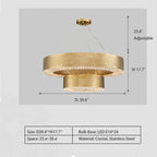 Titanium Gold Finish Round Hollow Crystal Chandelier with Tiered Design for Living Room