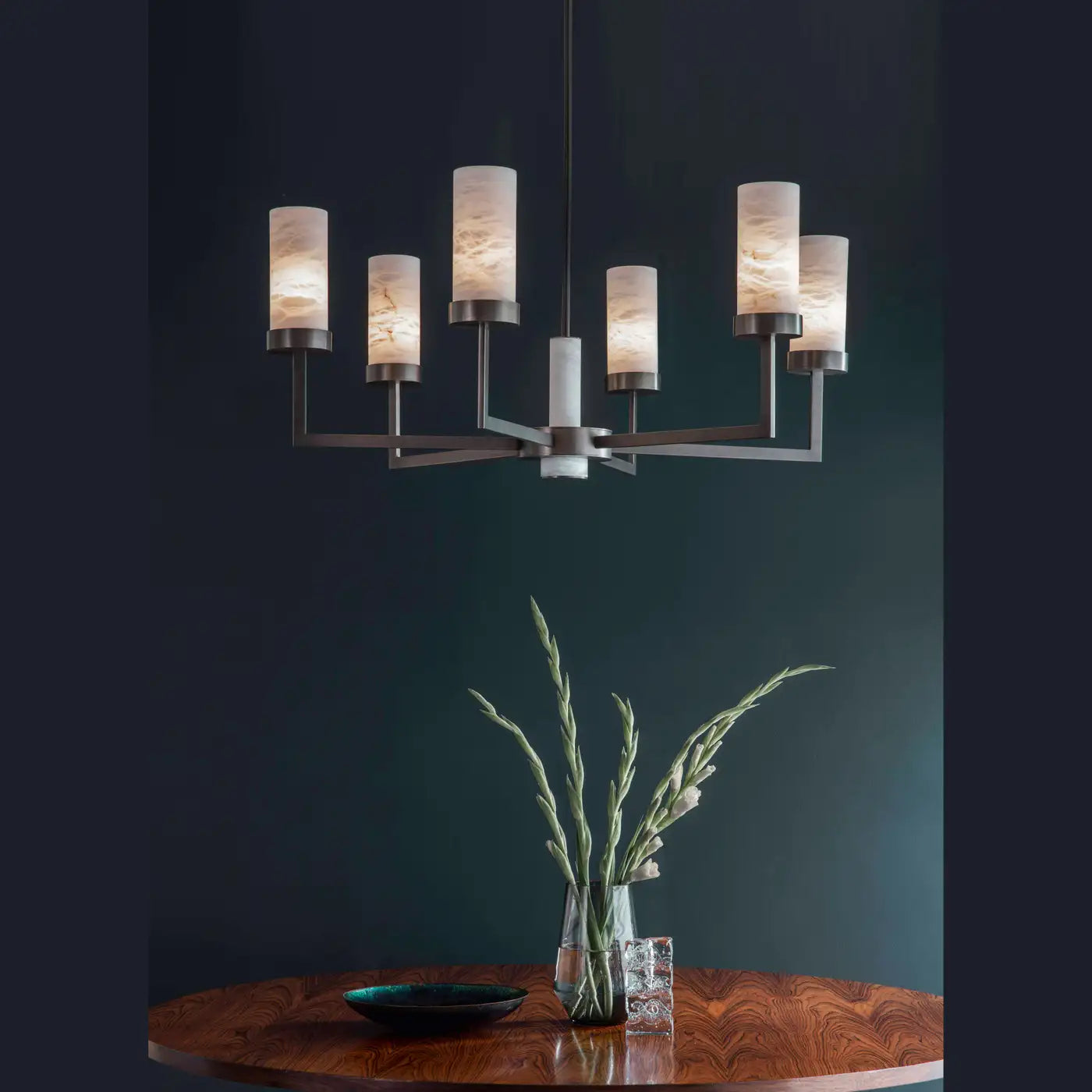 Contemporary Alabaster 6-Arm Compass Chandelier