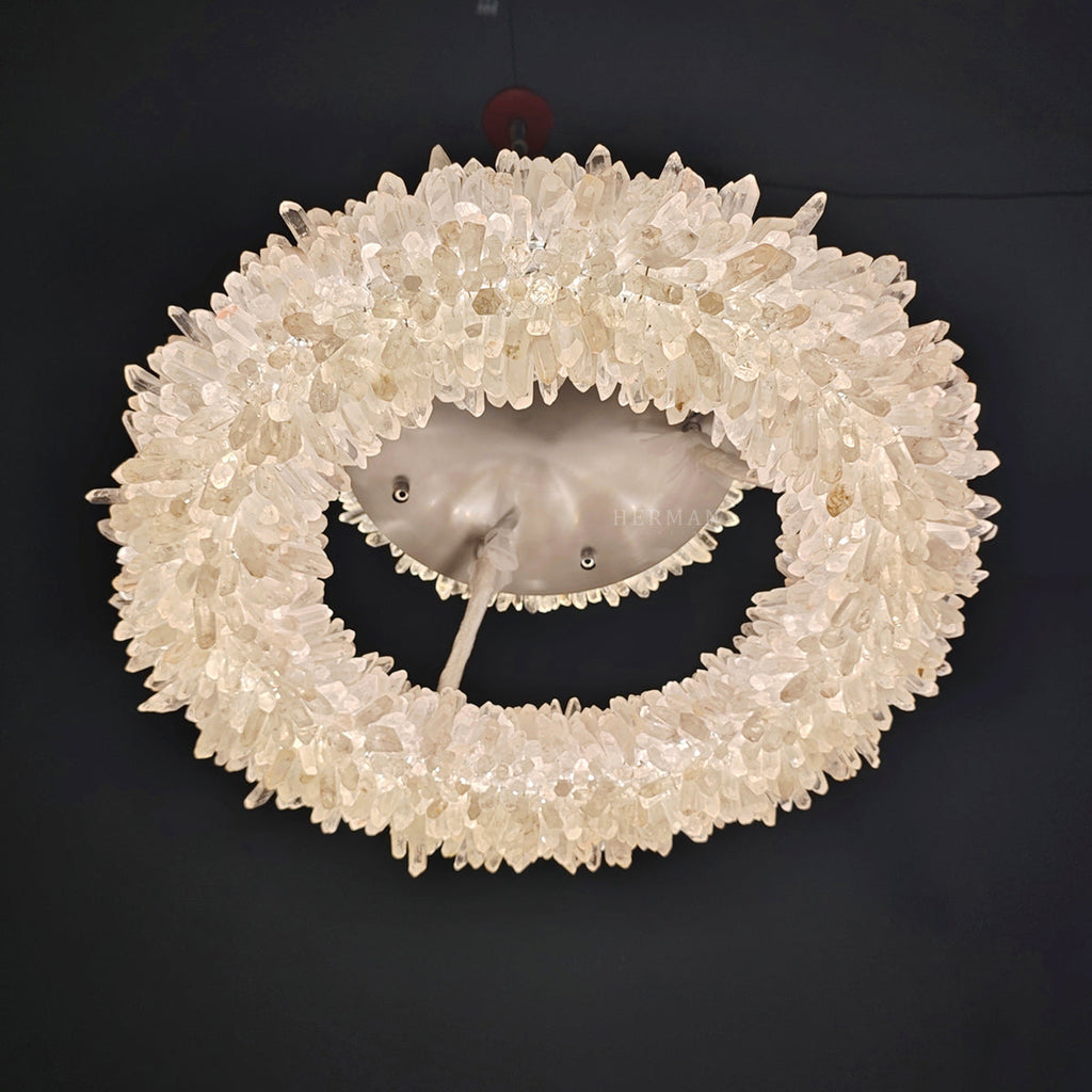 24-47 Inch Round Clear Geode Quartz Crystal Ring Pendant Light Modern Chandelier for Living Room