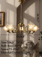 American Retro Vintage Flower Branch Glass and Copper Chandelier for Bedroom and Living Room