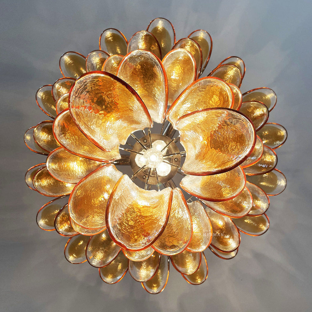 Murano Glass Chandelier – 52 Petals – Amber