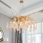 Iris Raindrop Brass Branch Round Crystal Chandelier 25-Inch35-Inch41-Inch