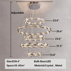 Oversized Multi-Tiered Rings Crystal Chandelier Modern Clear and Grey Crystal Ceiling Light