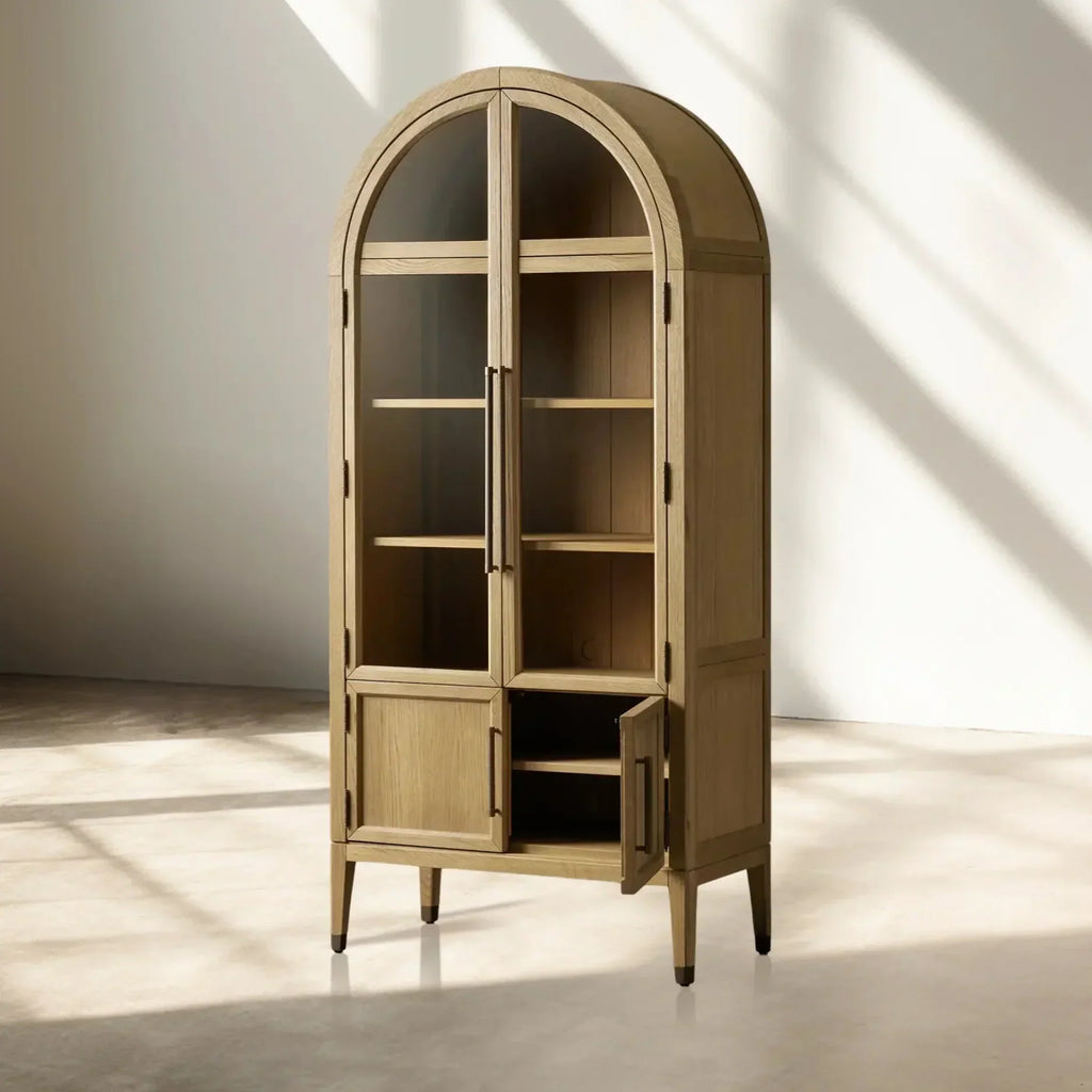 Hattie Glass Accent Cabinet in Oak 36-Inchw 46-Inchw